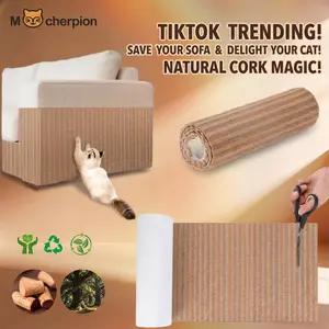 Mocherpion Natural Cork Cat Scratch Mat - Super Sticky 3M Adhesive, Eco-Friendly & Freely Trimmable Wall/Floor Protector, Safe Claw Board for Cats, Anti-Scratch Furniture Guard & Toy