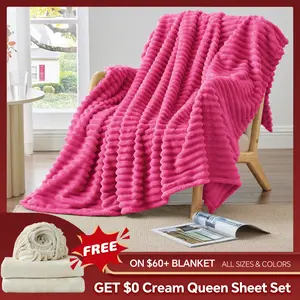 BEDELITE Fleece Cozy Blanket 300GSM Soft Spring Warm Fluffy 3D Stripe Texture Microfiber Polyester Throw Twin Queen King Sizes Decorative Giftable
