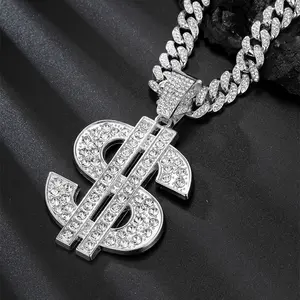 Fashionable and personalized Dollar sign Necklace for Men,Cuban Link Rope Necklace, Silver Color Link Chain for Daily Clothing coordination,Gift for Men's/boyfriend/husband Birthday