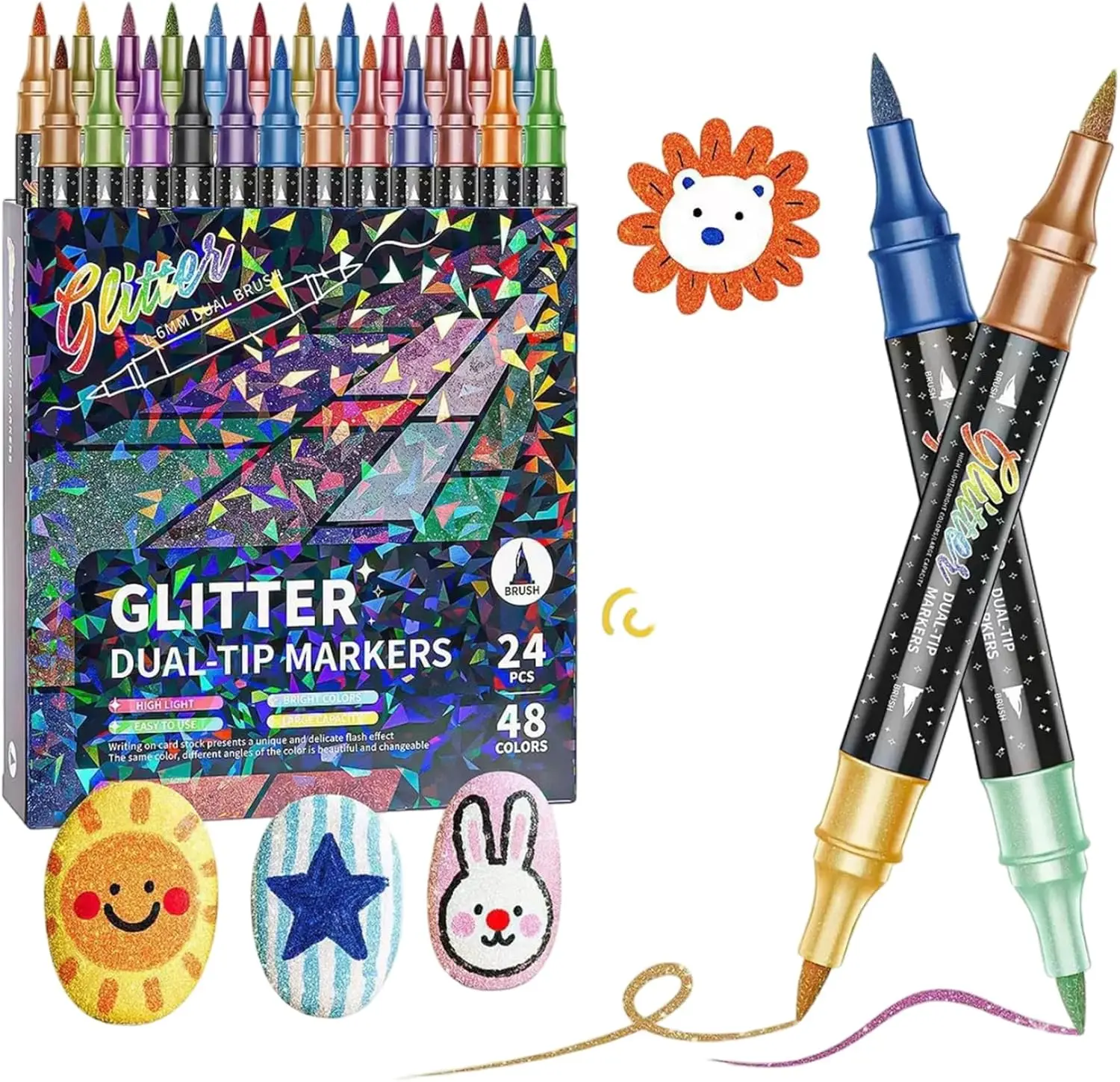 24-Piece Double Tip Marker Set, 1-6mm Water-Based Ink Office Stationery (Brush/Fine Tips) - Art Craft Kits, Journaling Supplies with 48 Radiant Shades for Adult Coloring (Teen Gift), Back To School Haul