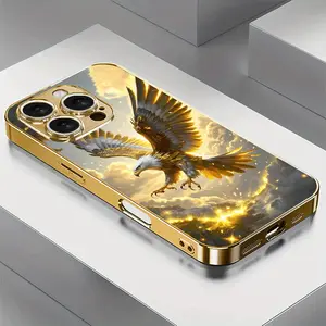 Cool golden eagle design electroplated glass phone case,for iPhone 17 Pro Max Phone Case 17 Air 16E 16 Pro Max 15 Pro Max 15 Plus 14 Plus 13 12 11 Phone Cases,Samsung Galaxy S25 Ultra S22 S23 FE S24 Plus A14 A15 A16 A35 A36 A54 A56 Note 20 Ultra