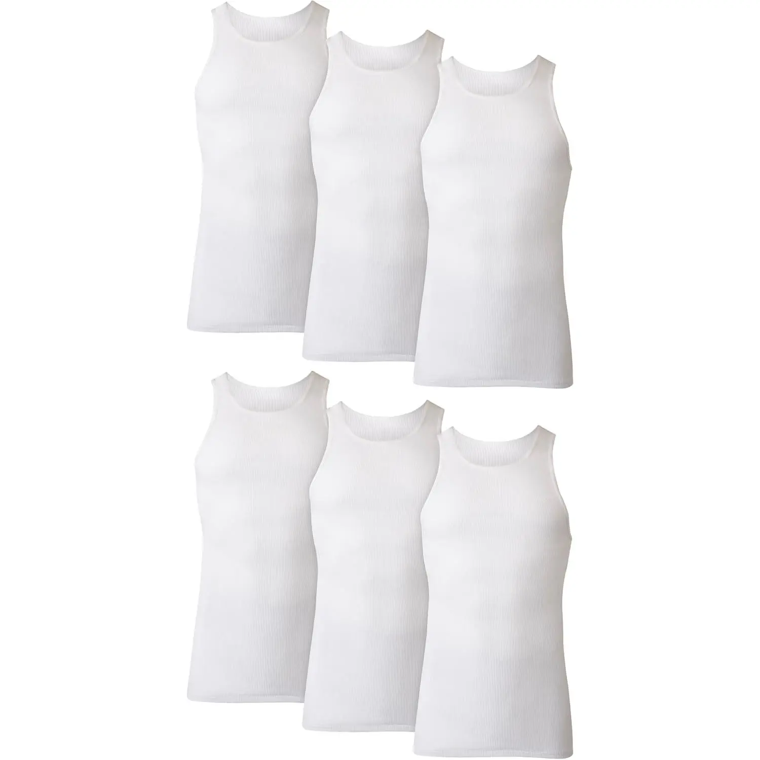 6-Pack White Size Large Men's Tank Undershirt Pack, Cotton Tank Undershirt, Moisture-Wicking, Breathable, White, Multi-Pack