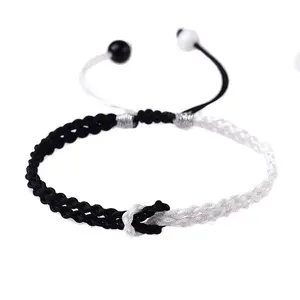 5pcs length adjust able Handwoven Blue Silk and White Hair Couple Bracelet for Female Ins Style Girlfriend Fashion Couple Bracelet for Male