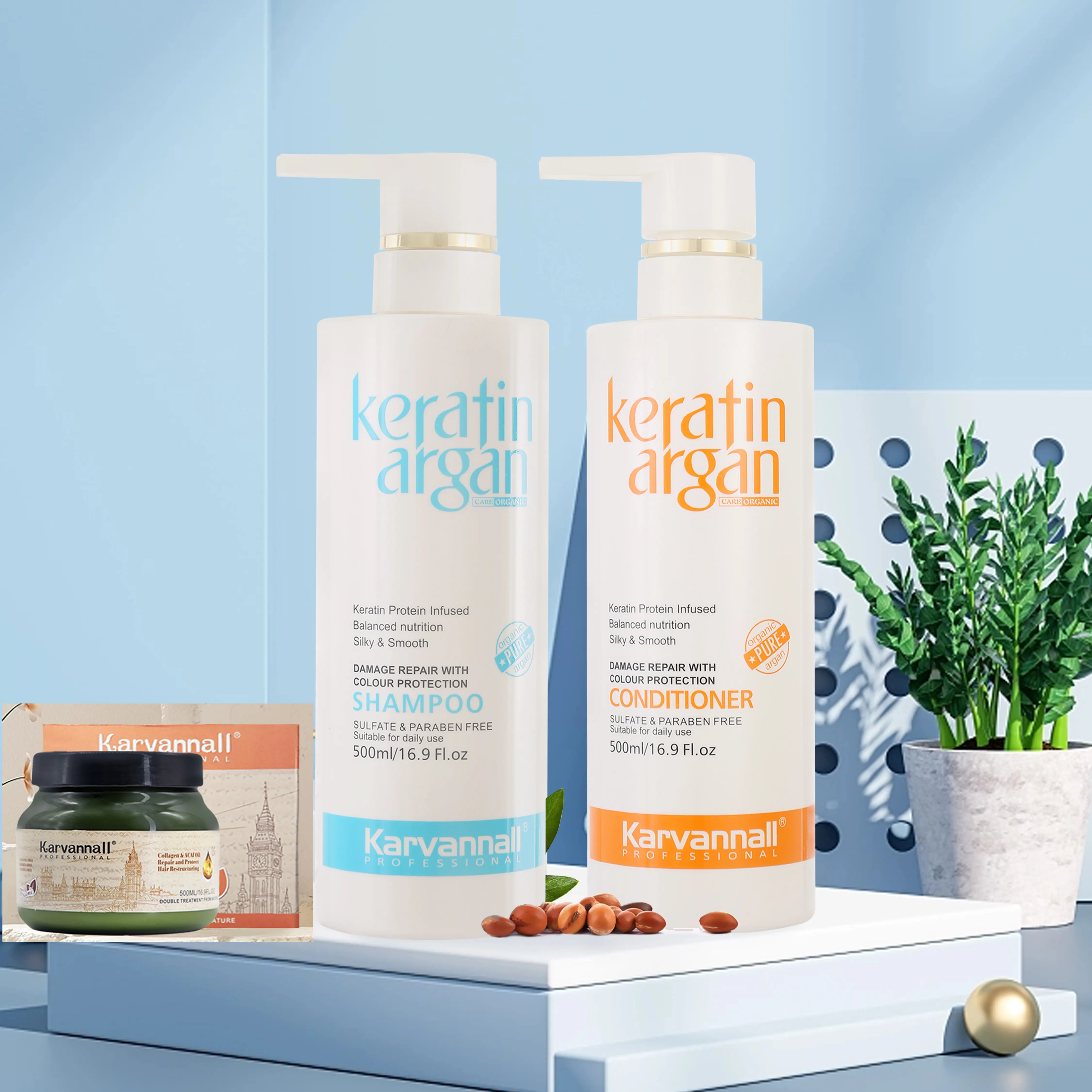 MOSILIRI Any combination 500ML DOUBLE TREATMENT HAIR MASK+KERATIN & ARGAN HAIR SHAMPOO+KERATIN & ARGAN HAIR CONDITIONER