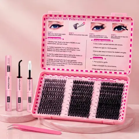 INMASIT Natural Eyelash Kit - Cosmetic Fake Eyelash Extensions Set, 300/800 Feathered Sectional Lashes (Distinct Strands), Mixed Density 30D/40D/50D/60D/80D D-Curl 8-18mm (16-18mm Included), Adhesive, Sealer & Tools, Reusable Lightweight Kit for Beginners
