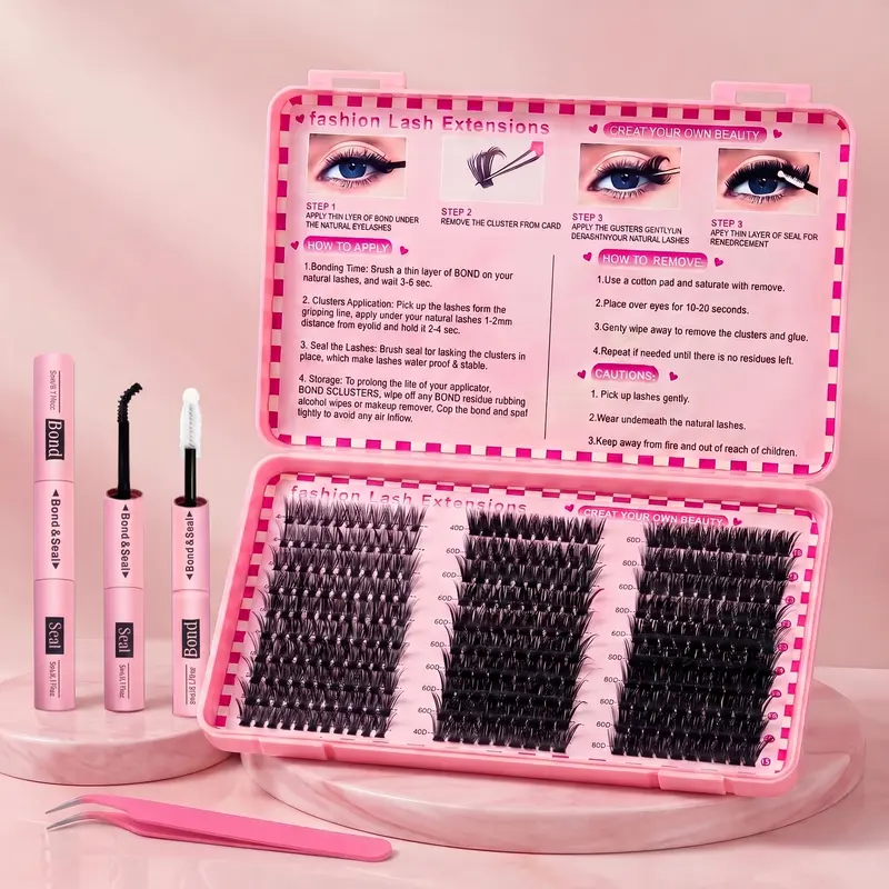 INMASIT Natural Eyelash Kit - Cosmetic Fake Eyelash Extensions Set, 300/800 Feathered Sectional Lashes (Distinct Strands), Mixed Density 30D/40D/50D/60D/80D D-Curl 8-18mm (16-18mm Included), Adhesive, Sealer & Tools, Reusable Lightweight Kit for Beginners