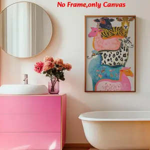 1 pc, wall art, vintage poster, dopamine sheep art print, Artwork, pop style pink blue orange animal canvas painting, room decor, living room decor aesthetic, bedroom decor, housewarming gift, unframed