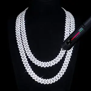 Moissanite 10-25MM Prong Cuban Link Chain Sterling Silver Pass Test Lab Diamond Necklace Valentine's Day Gift For Him