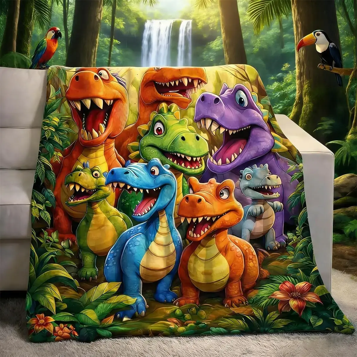 Ultra-Soft Flannel Dinosaur Kids' Bedding Blanket, Cute Cartoon Smiling Dinosaur Design, HD Digital Print, Home Use Toddler Blanket, Ideal Kids Gift