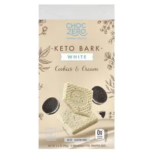 ChocZero Keto Bark, White Chocolate, Cookies & Cream, 8 Mini Bars, 3.2 oz (90 g)