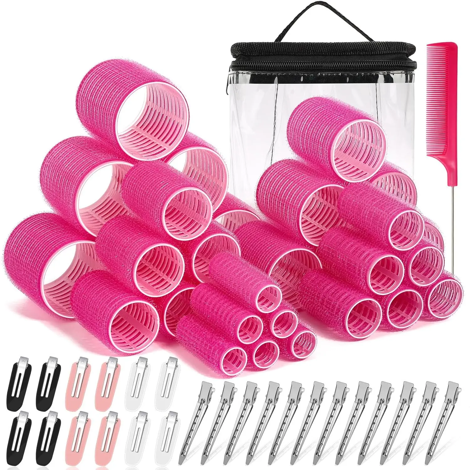 56 Pcs Hair Rollers Set for Blowout Look Long Hair, 30Pcs Rollers Hair Curlers in 5 Sizes with 24 Pcs Hair Clips and Storage Bag for Long Medium Short Hair Volume