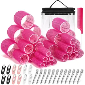 56 Pcs Hair Rollers Set for Blowout Look Long Hair, 30Pcs Rollers Hair Curlers in 5 Sizes with 24 Pcs Hair Clips and Storage Bag for Long Medium Short Hair Volume