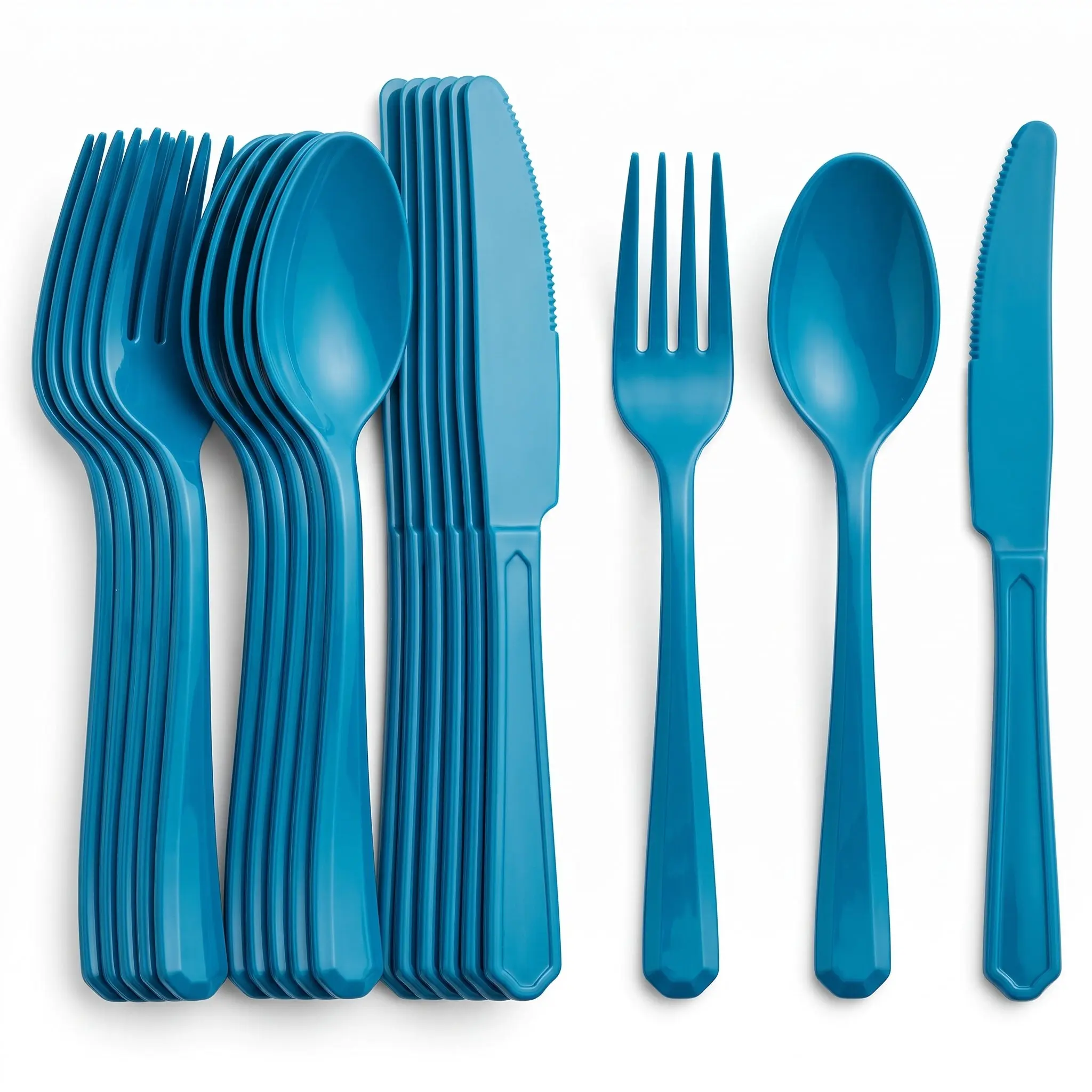 Caribbean Blue Assorted Plastic Cutlery Set - 7.5 in. - 24 Pack