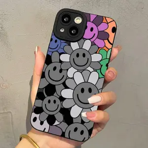 Smile Face Pattern Phone Case, Cute Flower Pattern Phone Cover, Phone Accessories Compatible with iPhone 15 14 13 12 11 Series