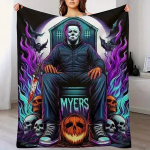 Horror Movie Halloween Blanket - Soft Flannel Throw with Michael Myers Design, Purple & Black Halloween Theme, All-Season Couch, Bed, Camping, Office Decor - Perfect for Horror Fans & Halloween Parties, Halloween Decorations, heated blanket mt1002-36