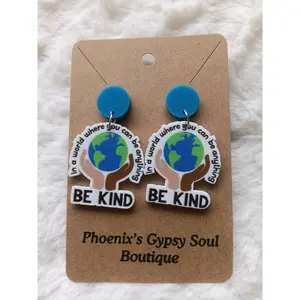 Colorful Earth Be Kind Blue Dangle Earrings