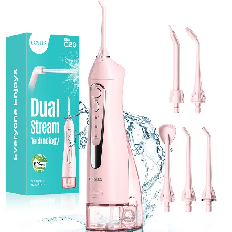 COSLUS CX20 Cordless MultiMode Dual Thread Oral Irrigator, Rechargeable Water Flosser, Professional Dental Teeth Irrigator, Teeth Cleaning Tools, Protect Teeth, Suitable for Orthodontics, Effectively Cleans Plaque and Tartar, Home Travel Gift