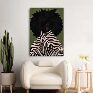 Contemporary Black Woman Wall Art Print Canvas, Textured Portrait Poster, Bold Pattern Statement Room Decor, Framed or Unframed Z