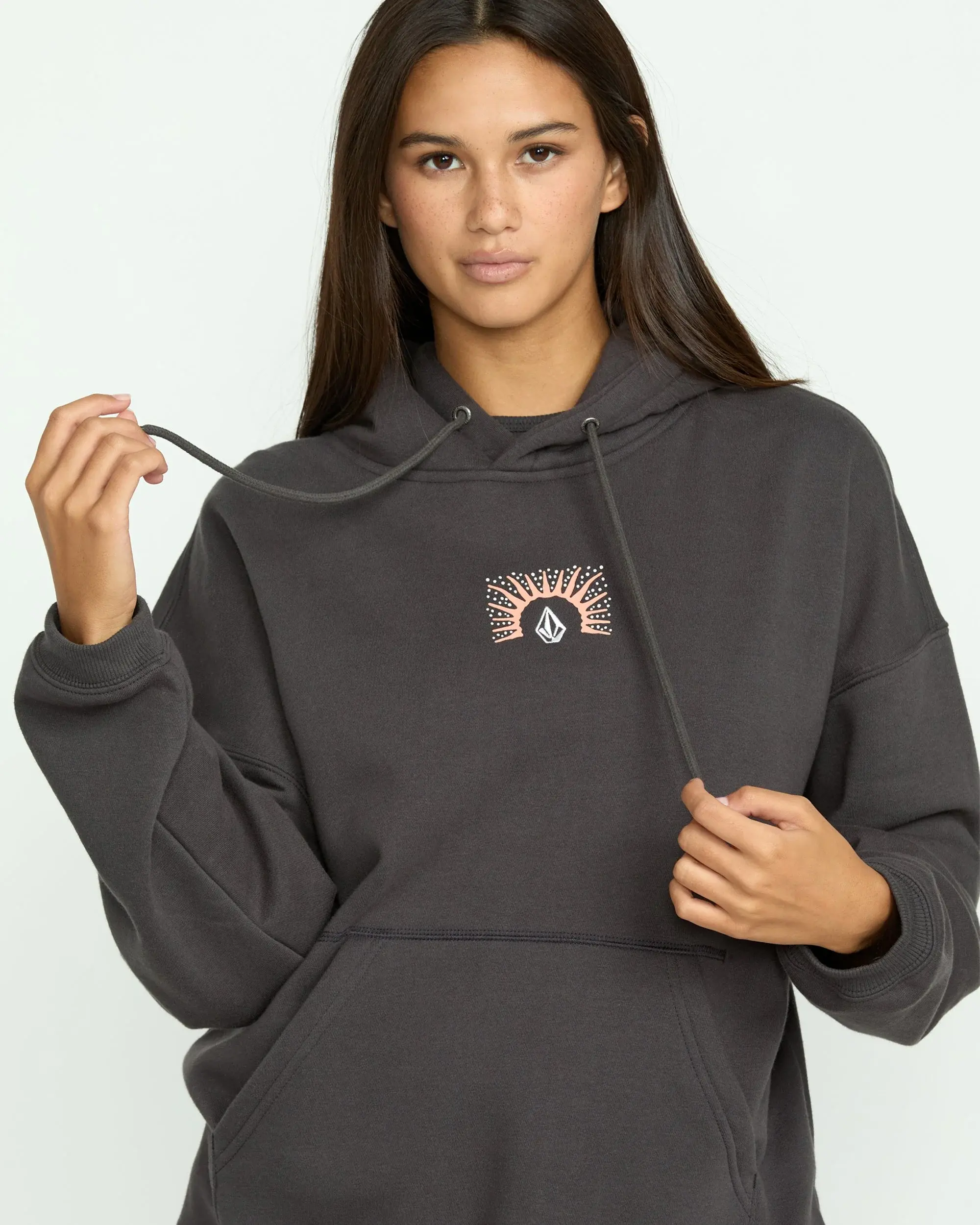 VOLCOM Women's Cotton Graphic Hooded Sweatshirt - Stone Art Cloud-Like Brushed Fleece, Oversized Long Sleeves, Kanga Pocket, Loose Casual Fit, Sporty Chic OOTD Top