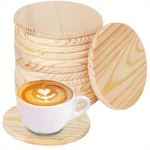 5pcs Wooden Non-slip Thermal Insulation Mat, Solid Wood Round Coaster Home Tea Set Heat Insulation Mat, 10cm/3.94 Inch Round Blank Wooden Coasters for Crafts with Non-Slip Silicon Dots for DIY Stained Painting, Wood Engraving Home Decoration