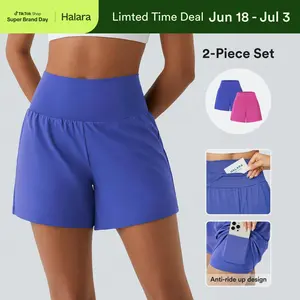 Halara 2-Piece Super High Waisted Back Pocket & Side Hidden Pocket 2-in-1 Yoga Shorts Set 5''-Longer Length #SwimWeek