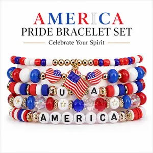 Soccer Fan Beaded Bracelet Set for Women Girls, Flag-Inspired Stretch Stackable Bracelets, Everyday Jewelry for Game Day, Party & Daily Wear, Gift Idea,soccer girl accessories,game day outfit,match day accessories