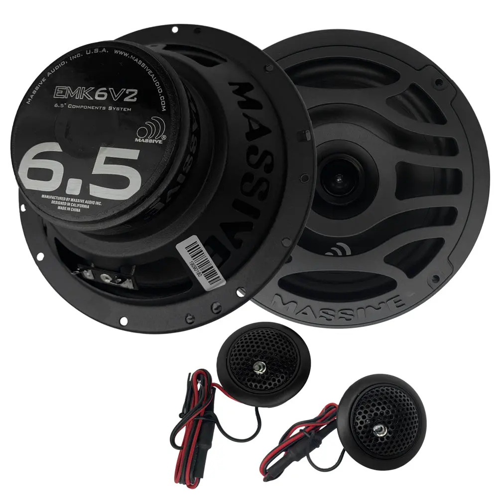 Massive Audio EMK6 V2 6.5" 125 Watts RMS Component Kit Speakers with High-Energy Y30 Magnet & Custom Grills