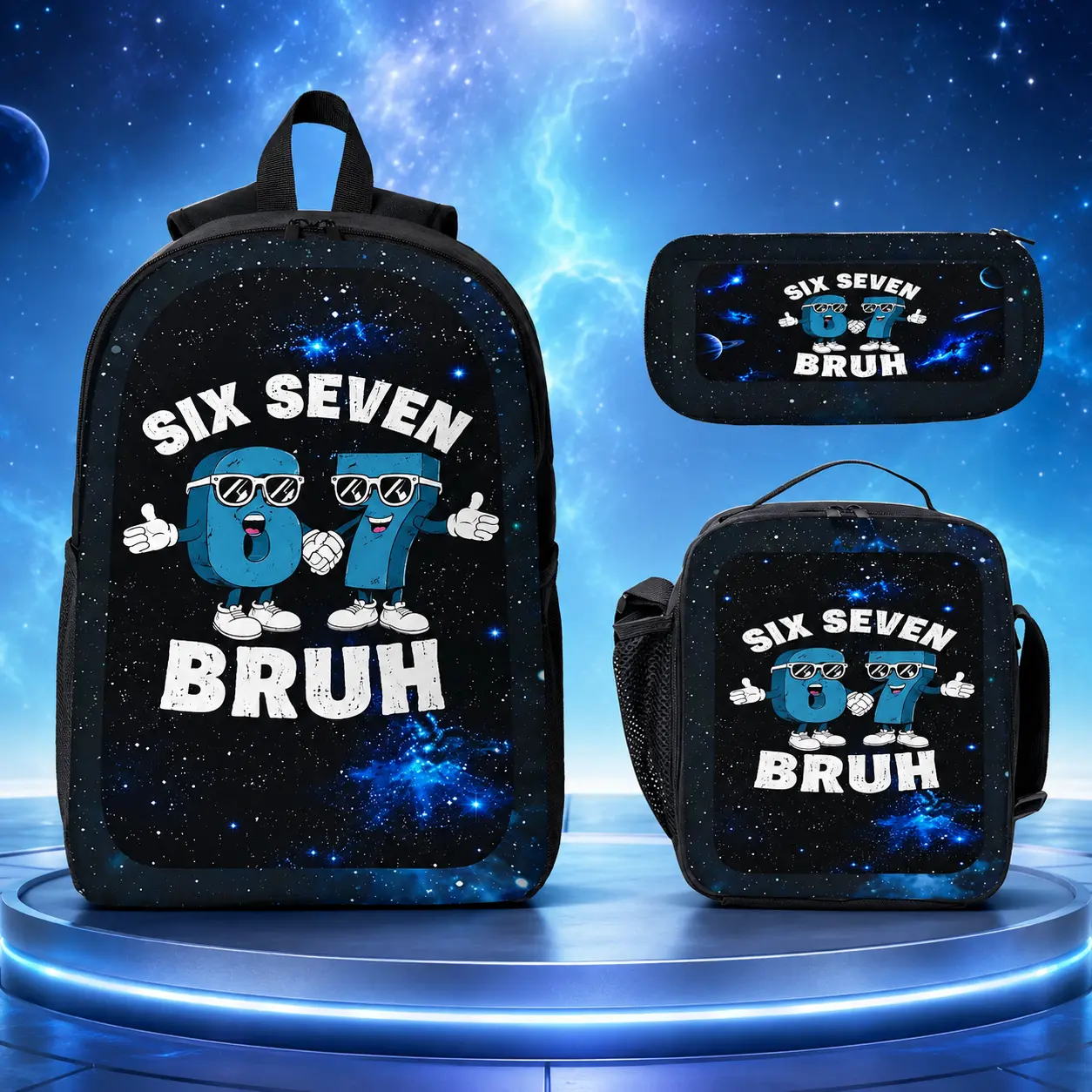 Kids' Trendy 67 Design Style 3-Piece School Set, Lightweight Durable Large-Capacity Unisex Backpack with Lunch Box & Pencil Case, Perfect Gift for Students, Back to School Luggage Accessory