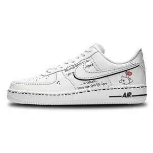 Girls' Nike Air Force 1 Low-Top Sneaker Trainer - Doodle Design with Cute Line Dog Pattern, Lightweight, Durable, Enhanced Grip, Cushioning, House White Official Premier Low Top Flats
