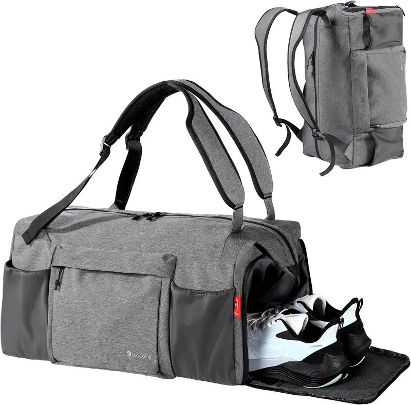 Kookoomia Gym Bag with Shoes Compartment and Wet Pocket Convertible Duffle Bag and Gym Backpack Waterproof Sports Bag with 2 Bottle Holders Multipurpose Weekender Overnight Backpack for Men