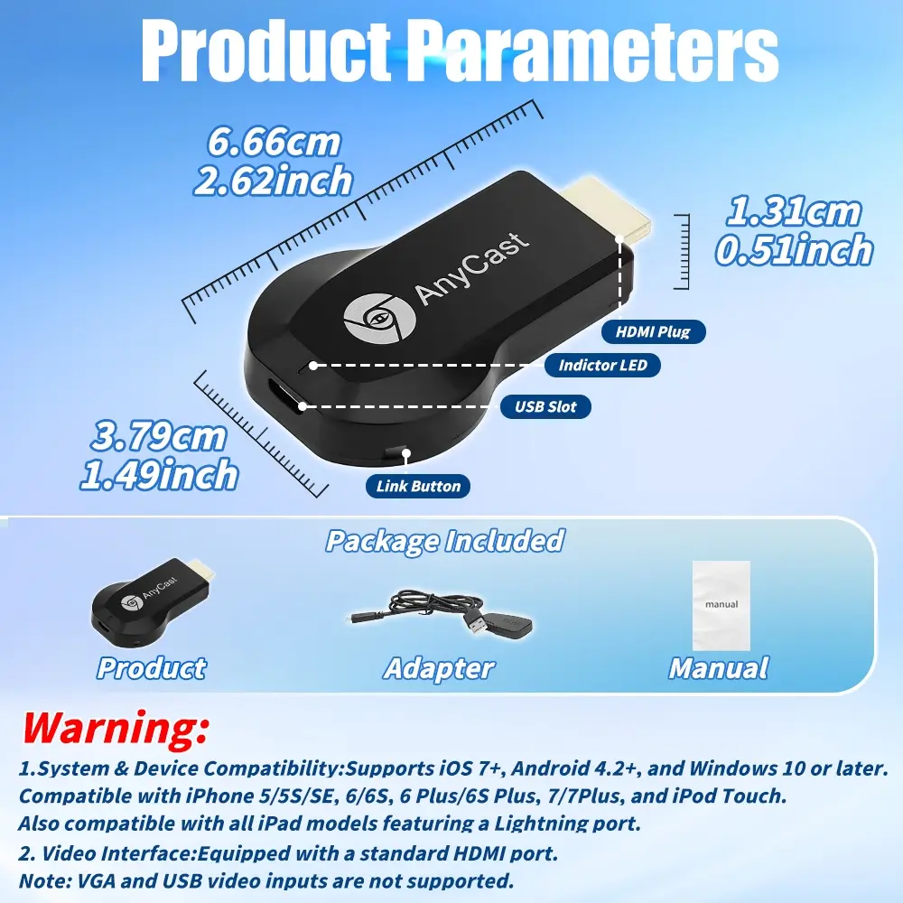 Draadloze HDMI Display Dongle 1080P 60Hz - Miracast Airplay DLNA - Van Smartphone & Laptop Naar TV