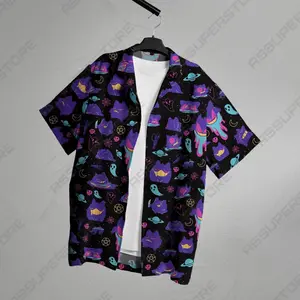 Gengar Hawaiian Shirt Tropical Button Up Shirt Summer Beach Funny Unisex Vacation Outfit Graffiti Gengar Shirt Gifts