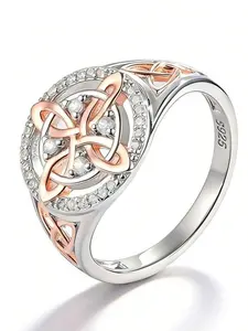 Rose Gold Plated Witch Knot Ring, Original Celtic Knot Pinky Ring, Cubic Zirconia Decorative Witch Knot Ring, Pagan Jewelry Gift
