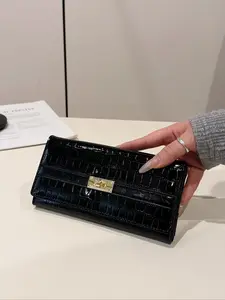 Women's Fashion Crocodile Embossed Long Wallet, Casual Versatile Card Holder, Trendy All-match Long Wallet for Daily Use, Stylish Wallet, Bifold Wallets