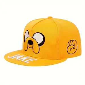 [Adventure Time | Lightweight] Lightweight Breathable Adventure Time Jake Embroidered Snapback Cap | Sun Protection, Hip Hop Fashion Hat with Flat Brim | for Outdoor Activities