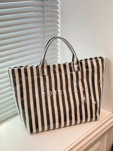 Fashion Versatile Women's Large Capacity Handbag Striped Design, Stylish Shoulder Bag for Daily Use, Perfect for Shopping & Travel