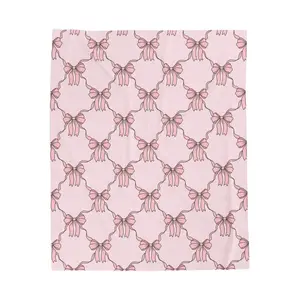 Coquettee Pink Bow Velveteen Cozy Plush Fleece Blanket, Trendy Cute Girly Pink Bow, Cute Gift for Her, Girlfriend, Decoration for Bed Sofa Living Room