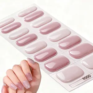 16 Tips Semi Cured Gel Nail Strips,  lilac pink Nail Art Stickers, Simple Soild Glitter Design, Self-Adhesive Full Wrap Nail Art, Requiring UV Curing, Easy To Apply And Remove, Suitable For Women And Girls Daily Party Dating, Nail Charms