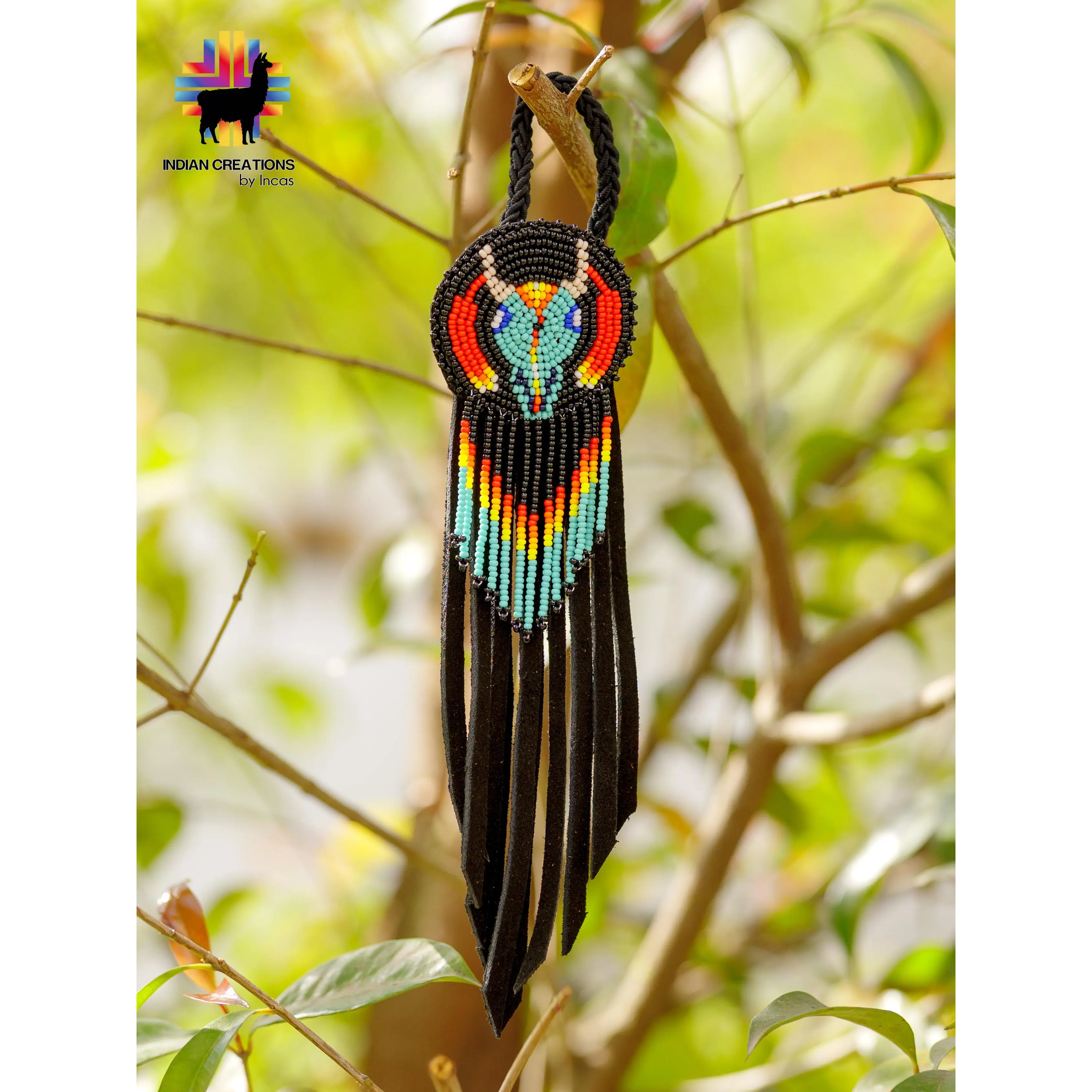 Handmade Leather Hair Tie. Beaded Hair accessories. Made in Ecuador. Boho and Chic.