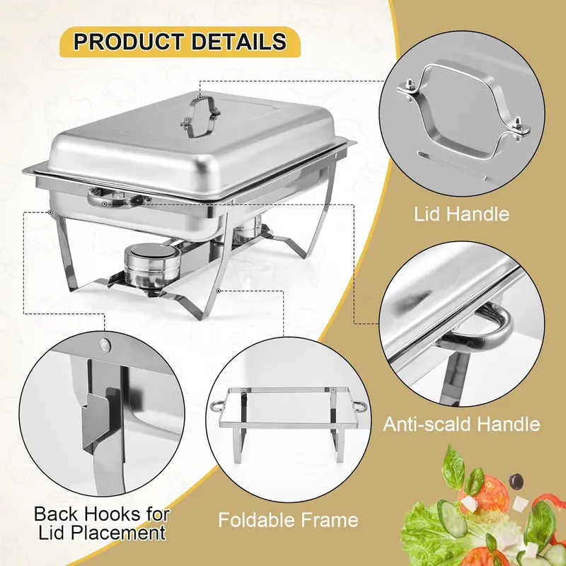 4-Pack 8-quart Stainless Steel Chafing Dish Set - Indoor Buffet Warmers with Lids, Serving Trays, Pans, Anti-Scald Handles, Portable Aluminum Containers, Easy Setup, Foldable Frame - Modern Kitchenware for Large-Scale Events, Delightful Dining Experience