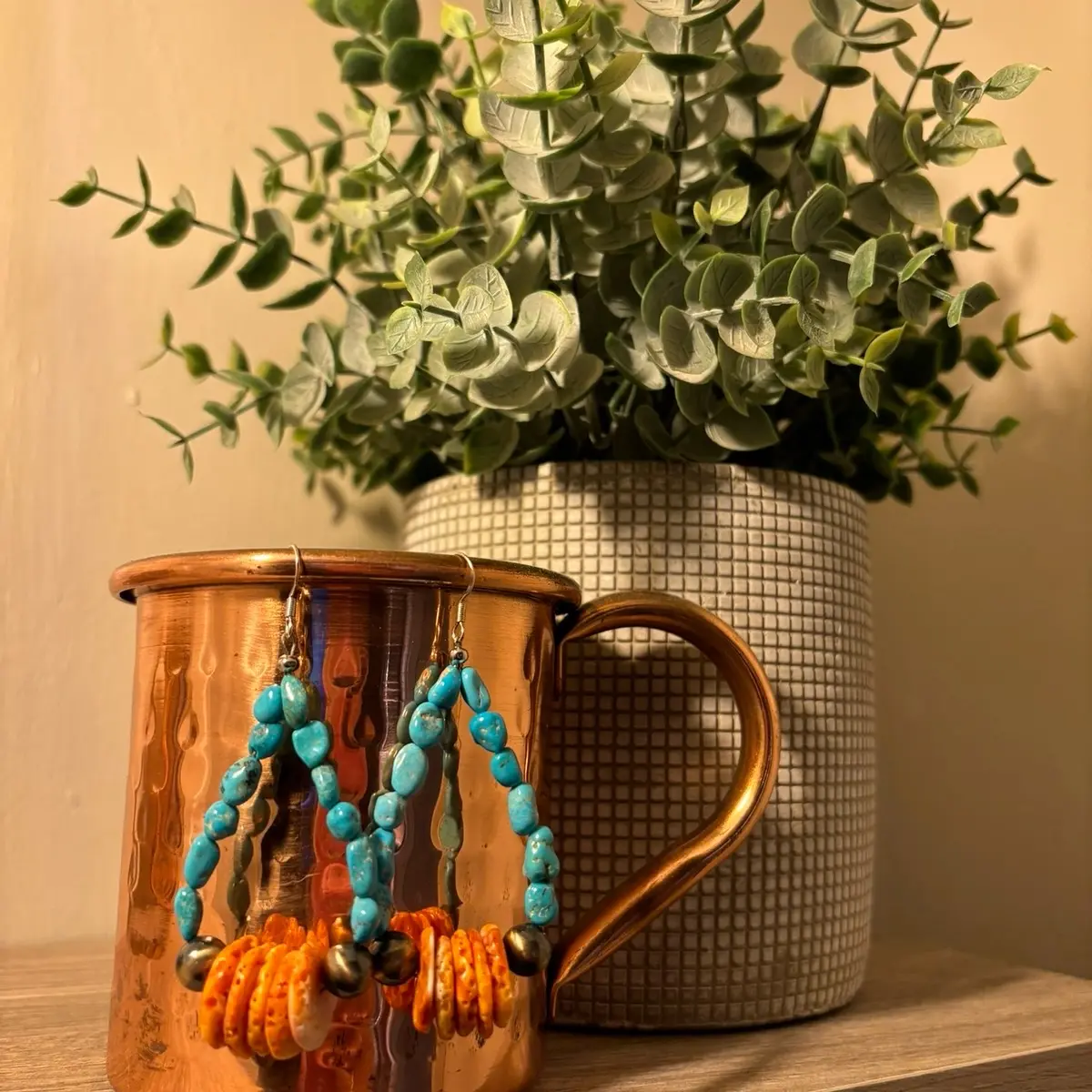 Turquoise and Spiny Oyster Earrings with Sterling Pearls for Women