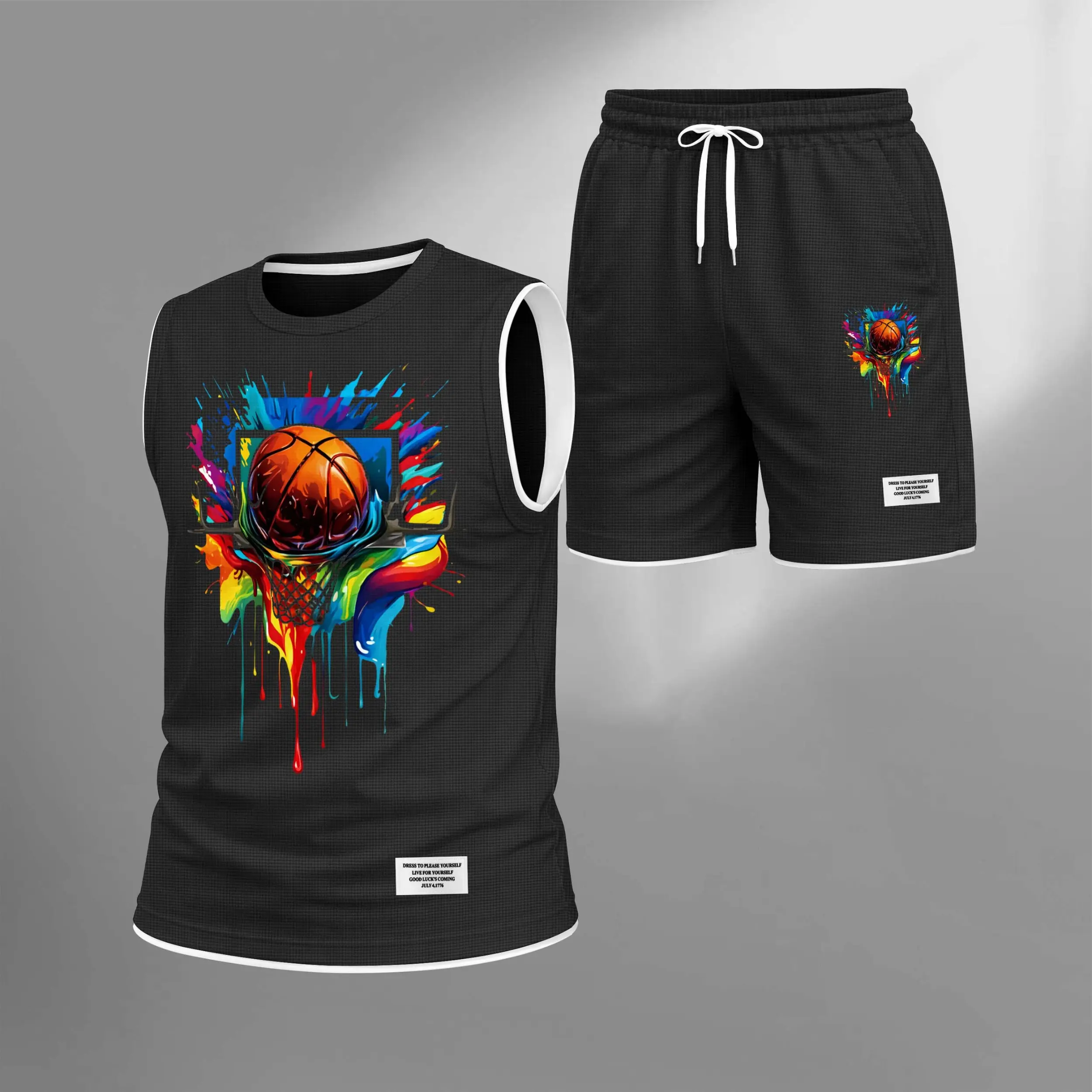Male Loose-Fitting 2-Piece Polyester Sleeveless Waffle Knit Jersey & Shorts Set - Sports Tops, Breathable Lightweight Quick-Dry Workout Clothes for Gym, Hiking, 3XL, Cold Wash/Dry Clean, Limited-Time Discount, True To Size