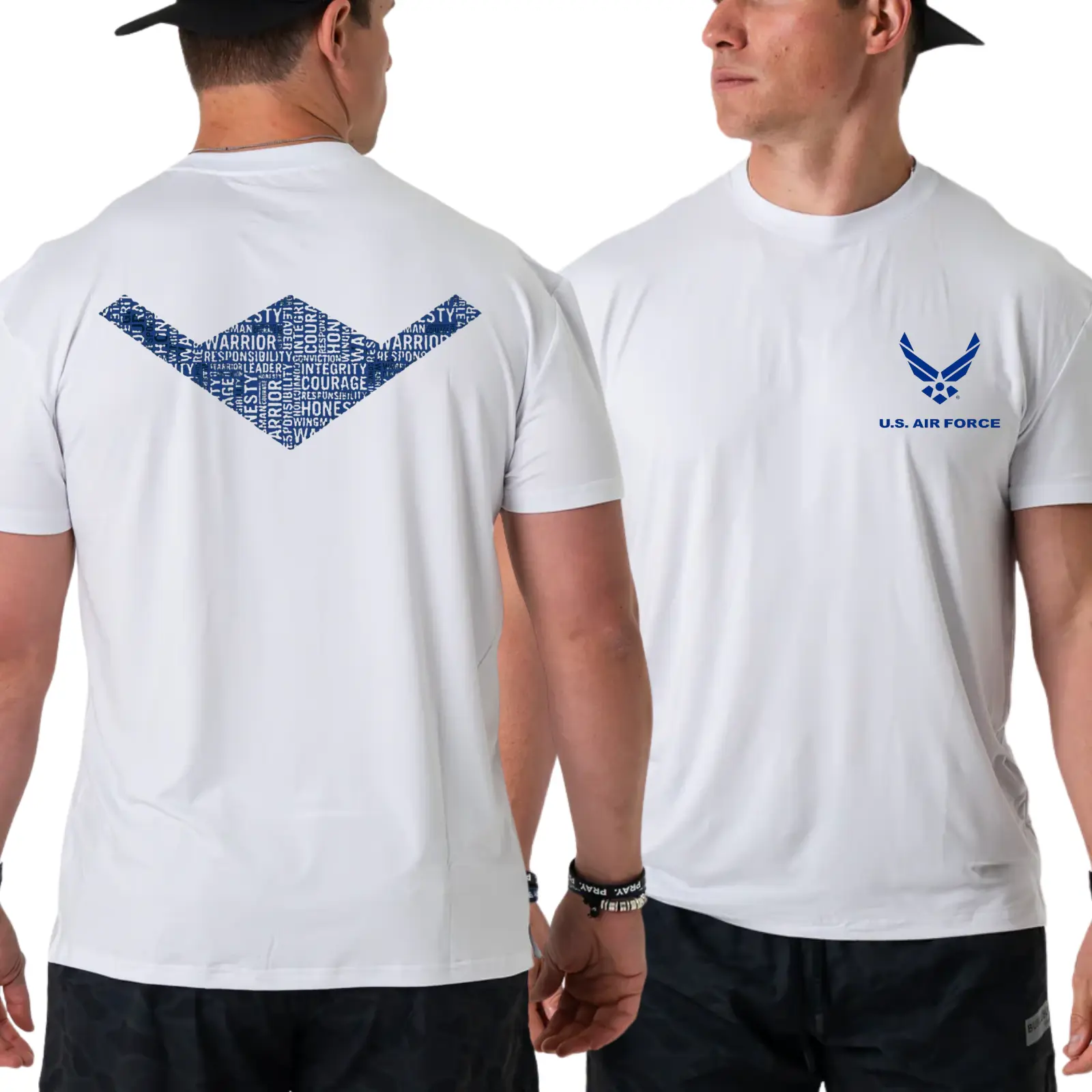 U.S. Air Force Word Art T-Shirt, 2 Sides Graphic Tee Featuring Airman Core Values, USAF Logo and Integrity Design for Military Veterans and Supporters for Men & Women, Streetwear, Vacation Outfits