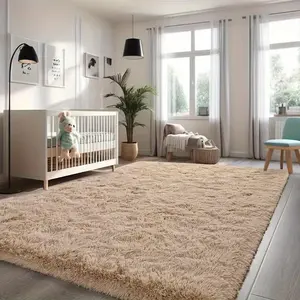 Solid Color Fluffy Rug, 1 Count Soft Comfortable Thickened Sponge Floor Mat, Decorative Carpet for Home Living Room Bedroom Study Room