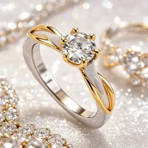 Two-Tone Golden & Silvery Solitaire Engagement Ring for Women, Twisted Band with Sleek Craftsmanship, Elegant Bridal Jewelry Gift for Anniversaries, Birthdays & Special Occasions