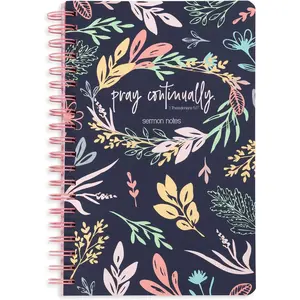 & Co Cute Floral Spiral Notebook Journal for Notes, 10.5" x 7.5" Sermon  Church Notes, Easter Basket Filler, with Durable Hardcover  150 Pages with Prompts, Navy Floral