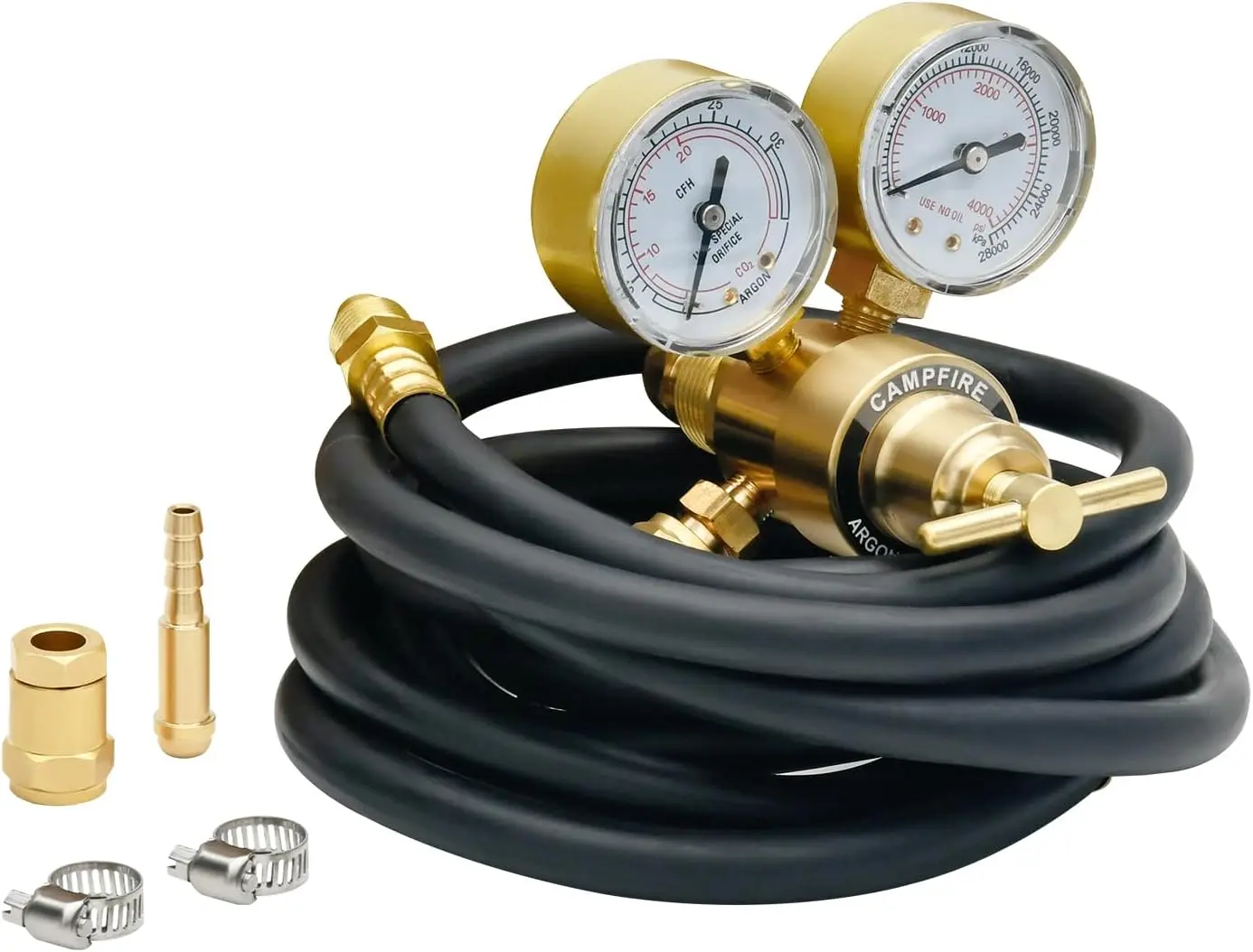 Argon CO2 Regulator with Dual Gauges and 9.8FT Gas Hose, CGA580 Inlet, 04000 PSI Input  for MIG and TIG Welding