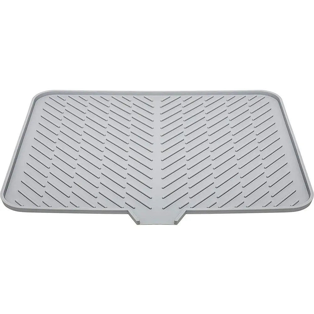 Silicone Dish Drying Mat 23 X 17 Grey with Built-in Drain Lip Hygienic Sturdy Compact Easy to Clean Tray Protects Surfaces Prevents Water Build Up