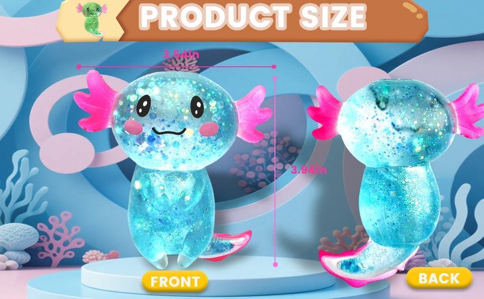 Axolotl Squishy Stress Relief Toy Glitter Fidget Toys Cute Malt Sugar Axolotl Toy Fidget Toys for Kids Youth Adult, Party Favors Anxiety Relief Squishy Toys(Blue)