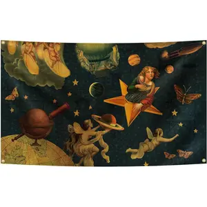 Generic The Smashing Rock Band Pumpkins Tapestry Music Album Cover 3x5 Feet Funny Tapestry, with Brass Grommets for College Dorm Room Decor,Outdoor,Parties,Gift,Tailgates, green
